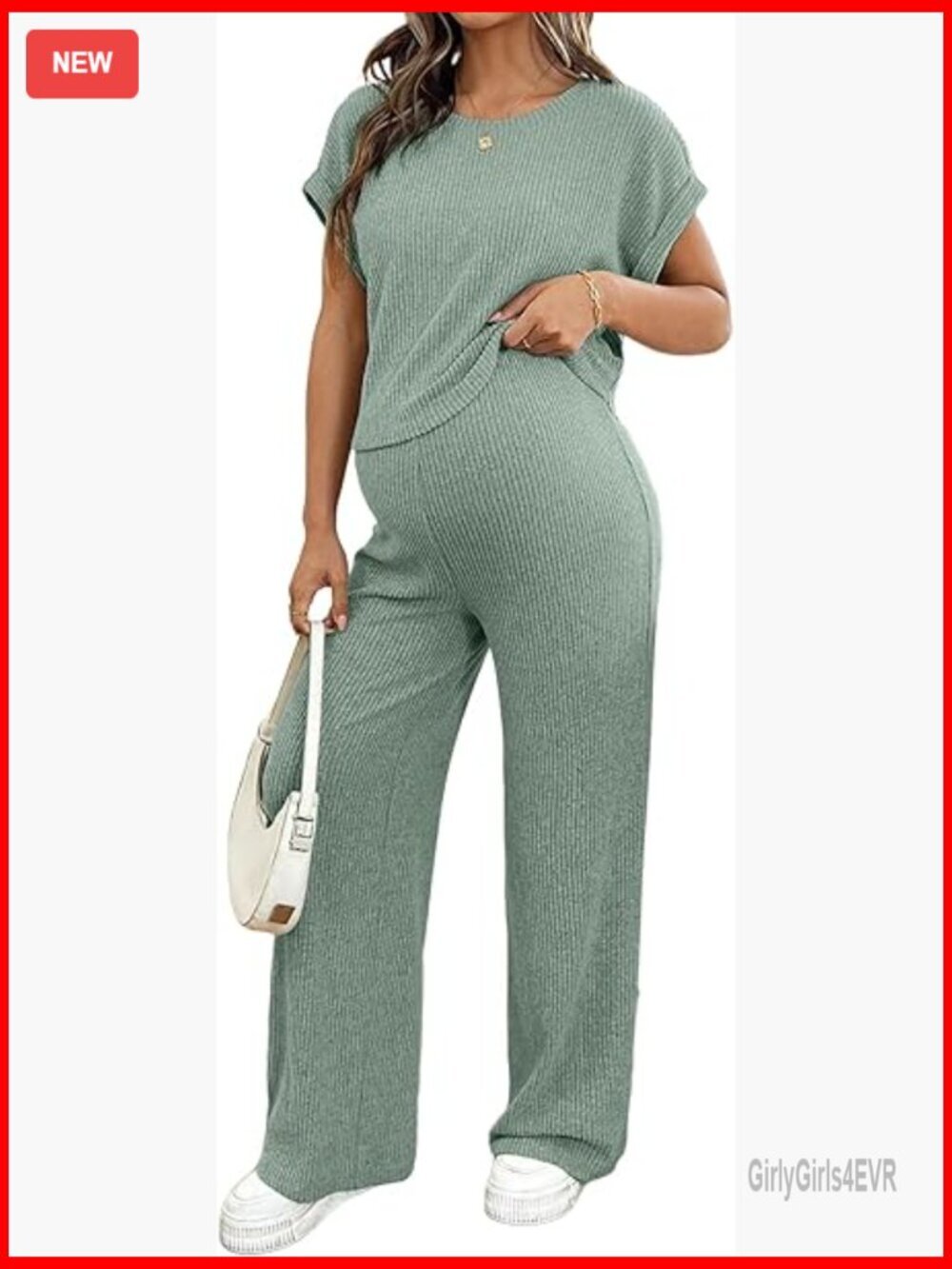 Maternity Pajama Set Ribbed Short Sleeve Lounge Sleepwear 2-Piece